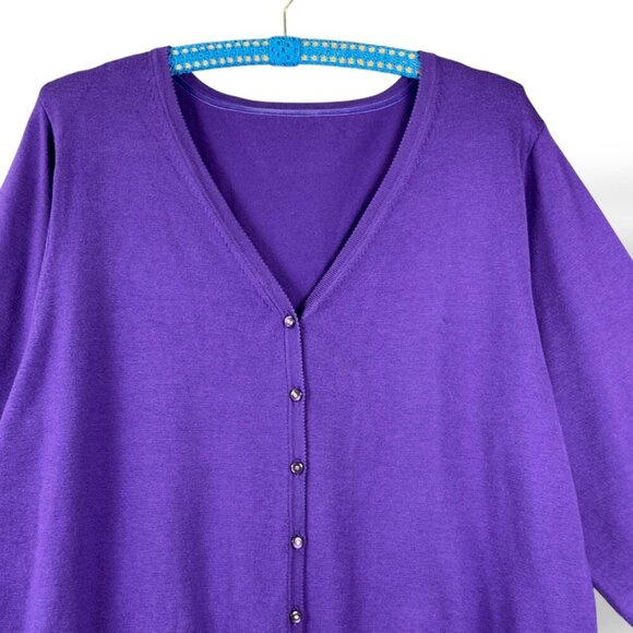 Vintage Cardigan Sz 2X Purple V-Neck 3/4 Sleeve Rhinestone Button Front Sweater - Picture 4 of 9